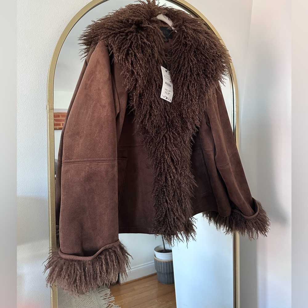 ZARA DOUBLE FACED FAUX FUR JACKET COAT PENNY LANE FAUX SUEDE 8372/221 SMALL XL - Picture 13 of 15